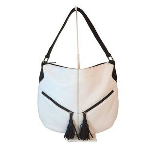 ili NY Leather Shoulder Handbag w/Exterior Pockets Black Tassel Zipper Pulls